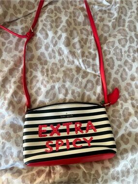 kate spade Black White Striped 'EXTRA SPICY' Crossbody with Red Trim